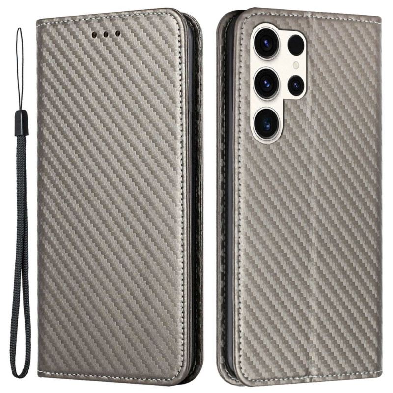 Flip Case Samsung Galaxy S25 Ultra 5g Handyhülle Carbonfaser Mit Riemen