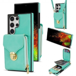 Hülle Für Samsung Galaxy S25 Ultra 5g Geldbörse Mit Reißverschluss Und Schulterriemen