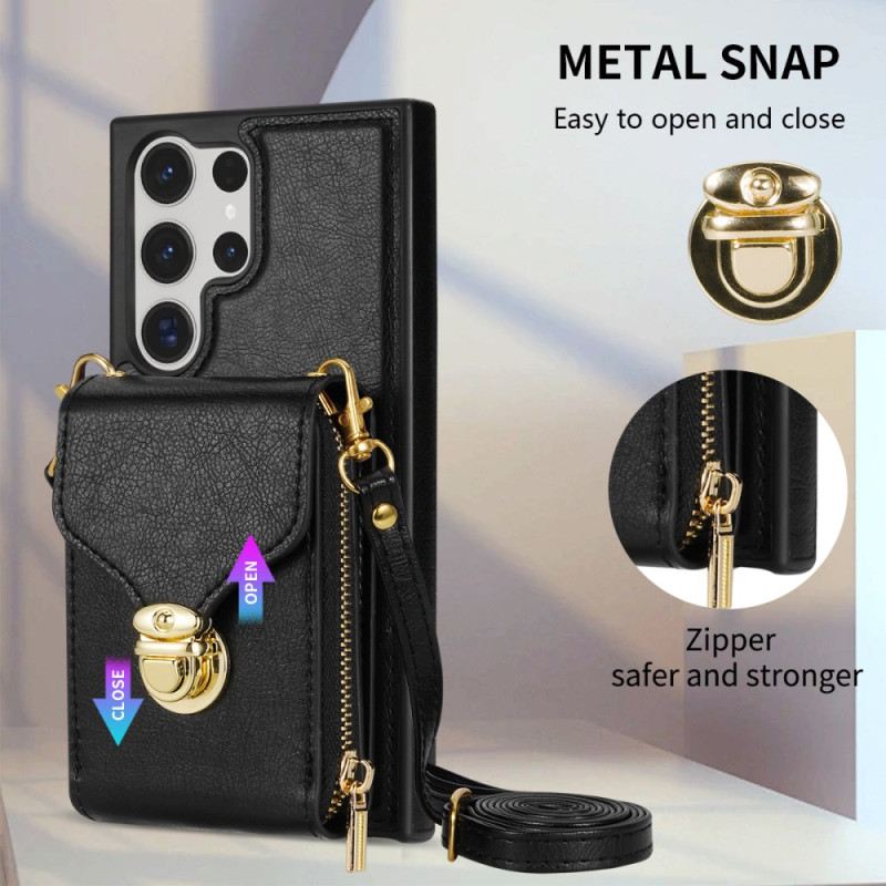 Hülle Für Samsung Galaxy S25 Ultra 5g Geldbörse Mit Reißverschluss Und Schulterriemen