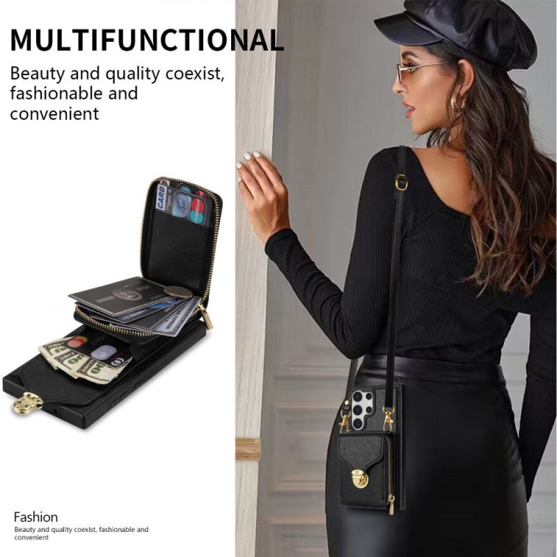 Hülle Für Samsung Galaxy S25 Ultra 5g Geldbörse Mit Reißverschluss Und Schulterriemen