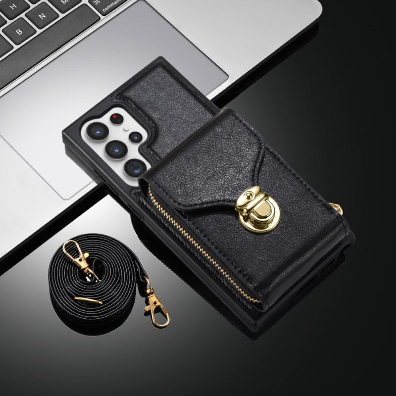 Hülle Für Samsung Galaxy S25 Ultra 5g Geldbörse Mit Reißverschluss Und Schulterriemen