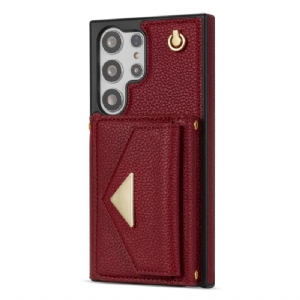 Hülle Samsung Galaxy S25 Ultra 5g Handyhülle Lederoptik Mit Kartenhalter Und Tragegurt