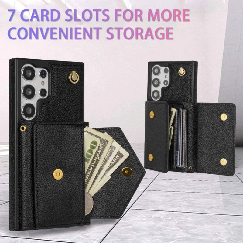 Hülle Samsung Galaxy S25 Ultra 5g Handyhülle Lederoptik Mit Kartenhalter Und Tragegurt
