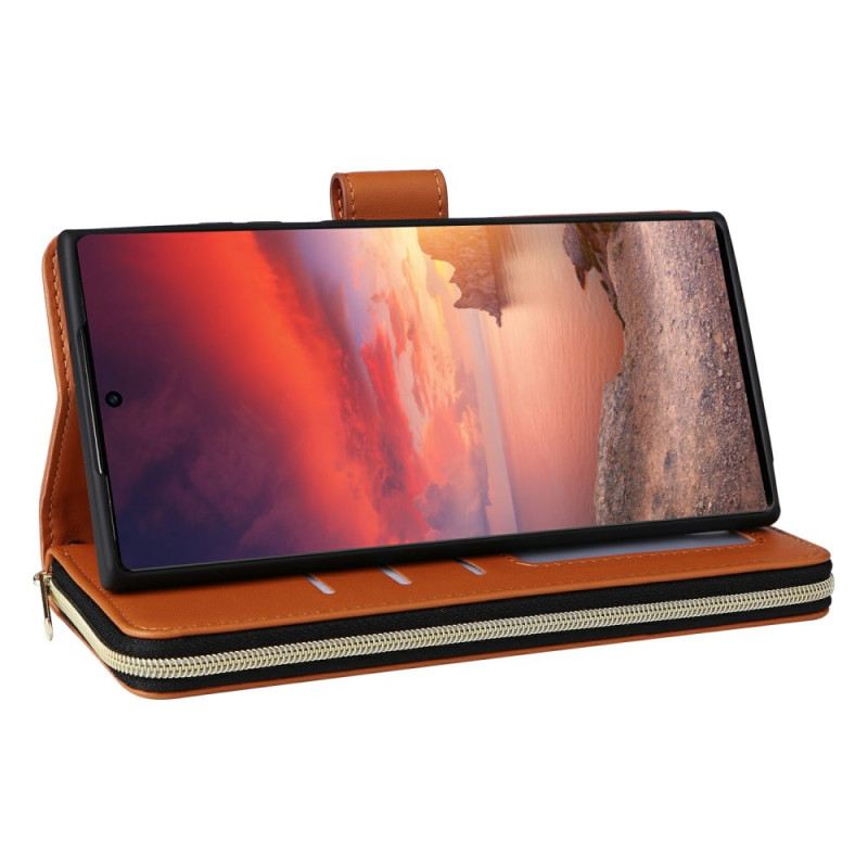 Lederhüllen Für Samsung Galaxy S25 Ultra 5g Geldbörse Mit 9 Kartenfächern Und Riemen