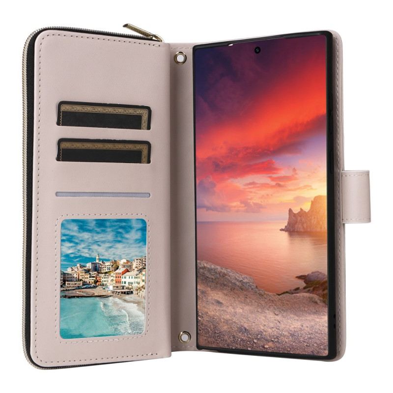 Lederhüllen Samsung Galaxy S25 Ultra 5g Gesteppte Geldbörse Mit Riemen Und Schulterriemen