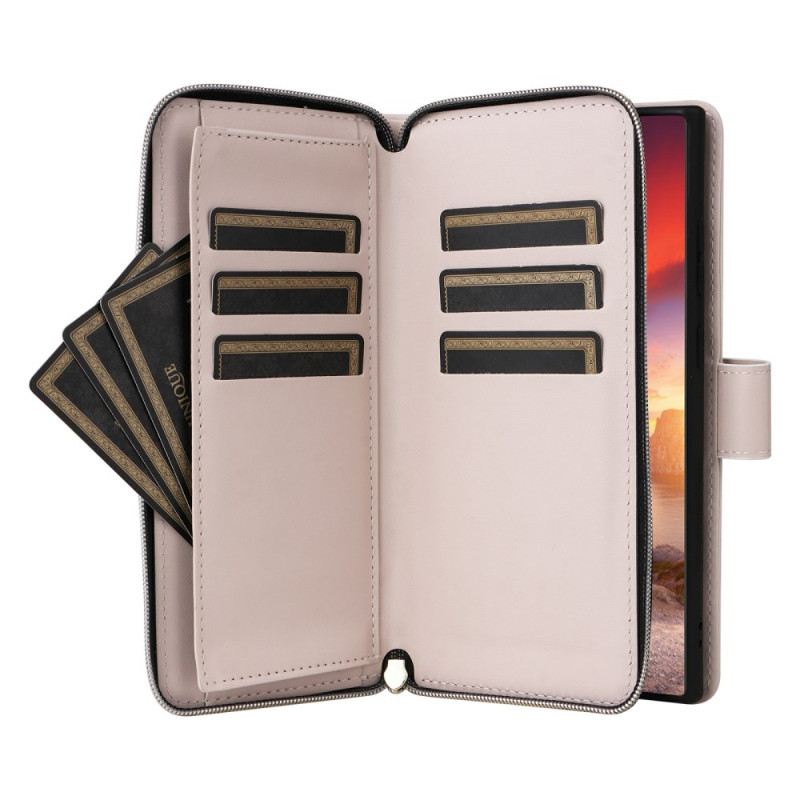 Lederhüllen Samsung Galaxy S25 Ultra 5g Gesteppte Geldbörse Mit Riemen Und Schulterriemen