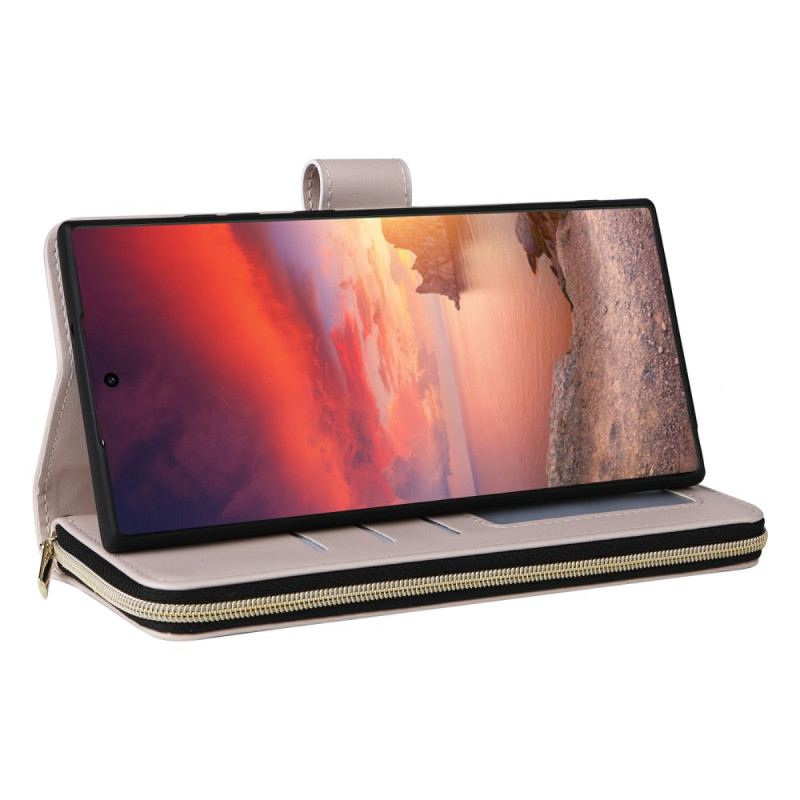 Lederhüllen Samsung Galaxy S25 Ultra 5g Gesteppte Geldbörse Mit Riemen Und Schulterriemen