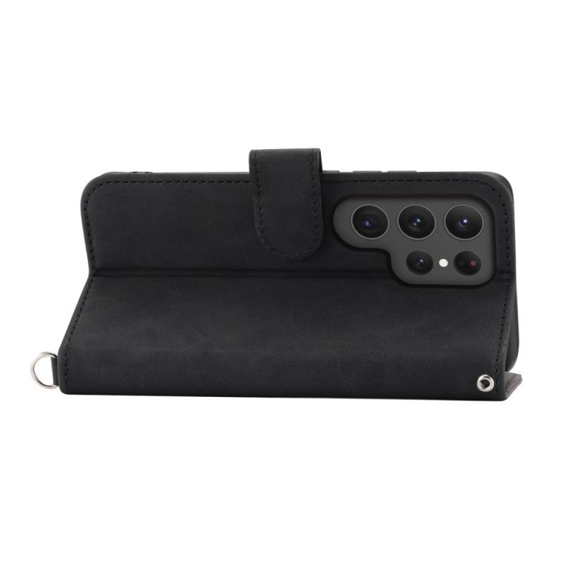 Lederhüllen Samsung Galaxy S25 Ultra 5g Handyhülle Blumenmuster Mit Riemen