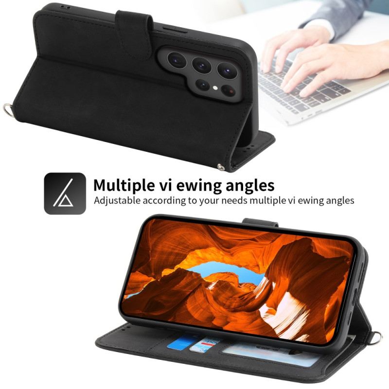 Lederhüllen Samsung Galaxy S25 Ultra 5g Handyhülle Blumenmuster Mit Riemen