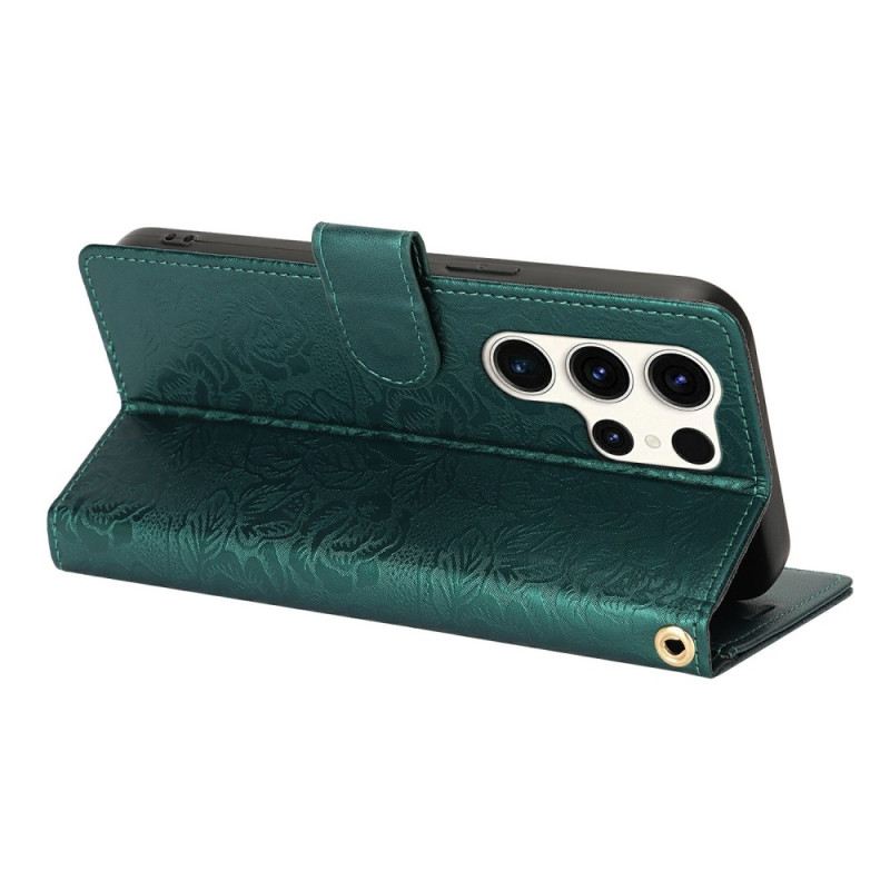 Lederhüllen Samsung Galaxy S25 Ultra 5g Handyhülle Blumenmuster Mit Riemen