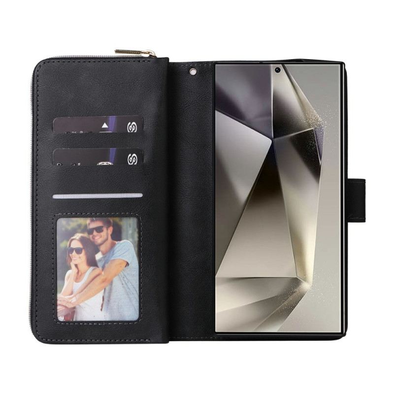 Lederhüllen Samsung Galaxy S25 Ultra 5g Handyhülle Geldbörse Mit Reißverschluss Und Riemen