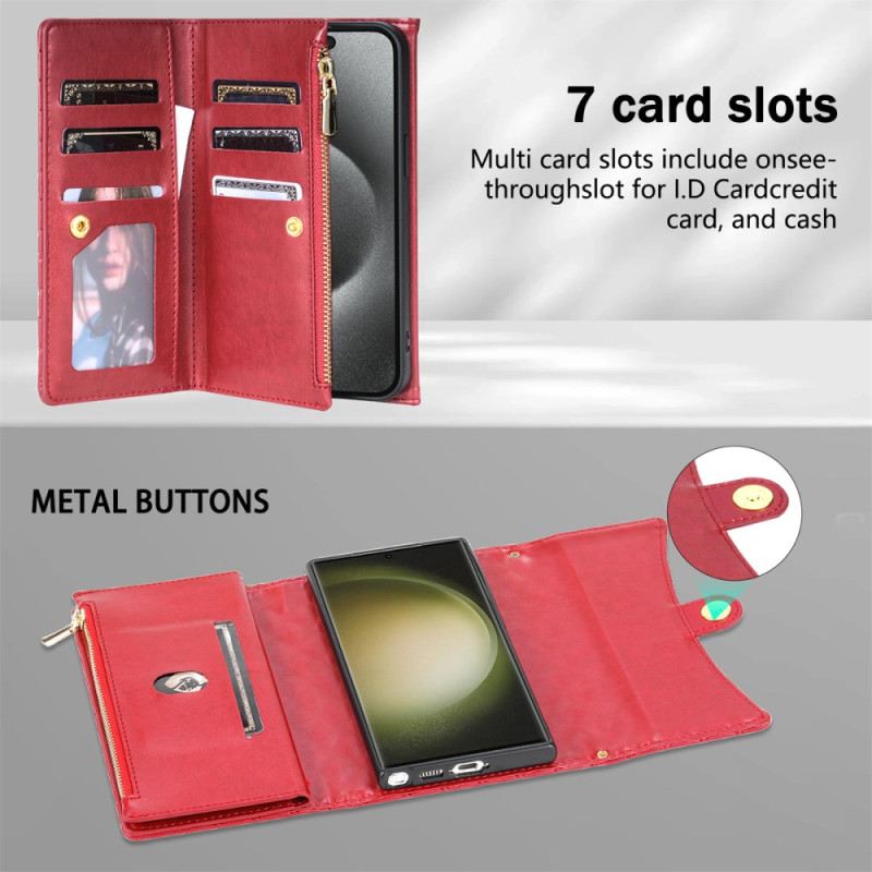 Lederhüllen Samsung Galaxy S25 Ultra 5g Handyhülle Gesteppte Geldbörse Mit Schulterriemen