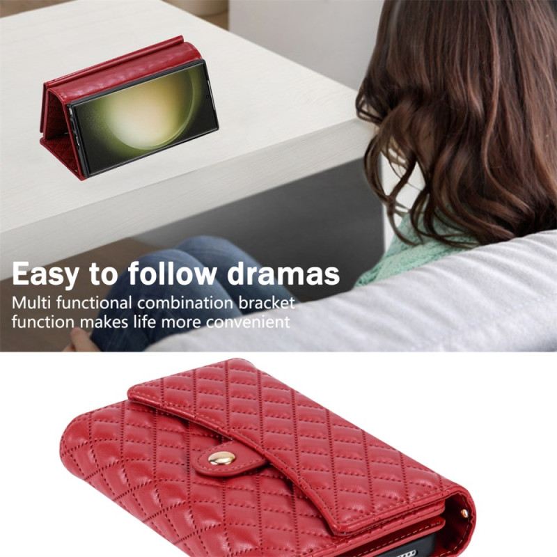 Lederhüllen Samsung Galaxy S25 Ultra 5g Handyhülle Gesteppte Geldbörse Mit Schulterriemen