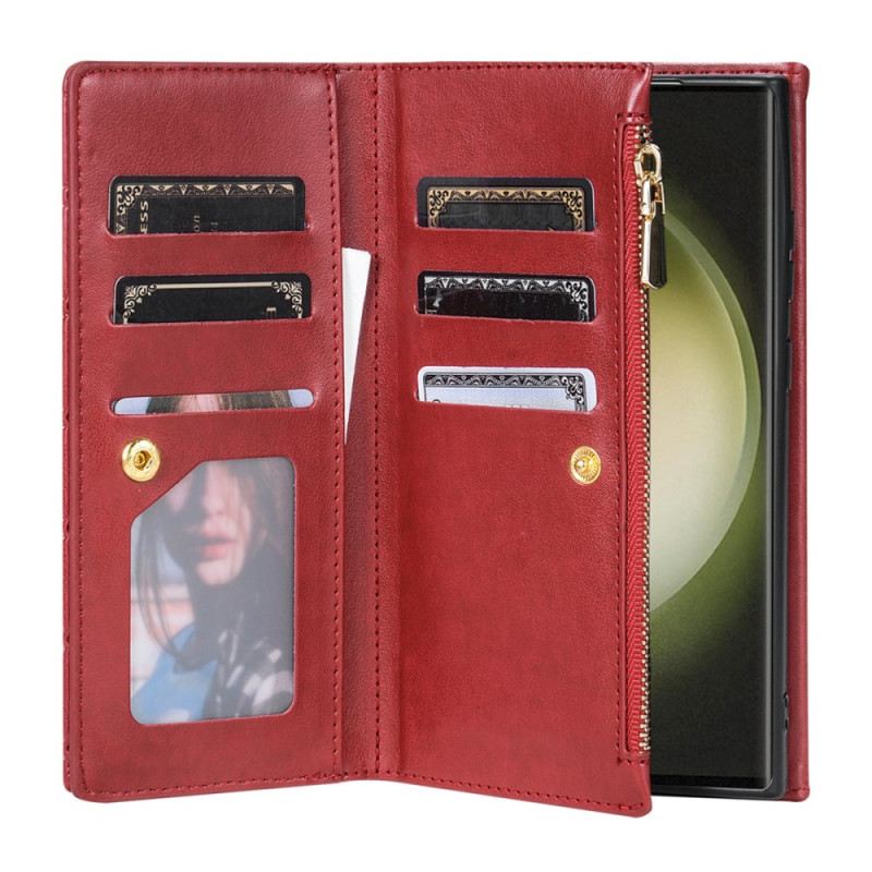 Lederhüllen Samsung Galaxy S25 Ultra 5g Handyhülle Gesteppte Geldbörse Mit Schulterriemen