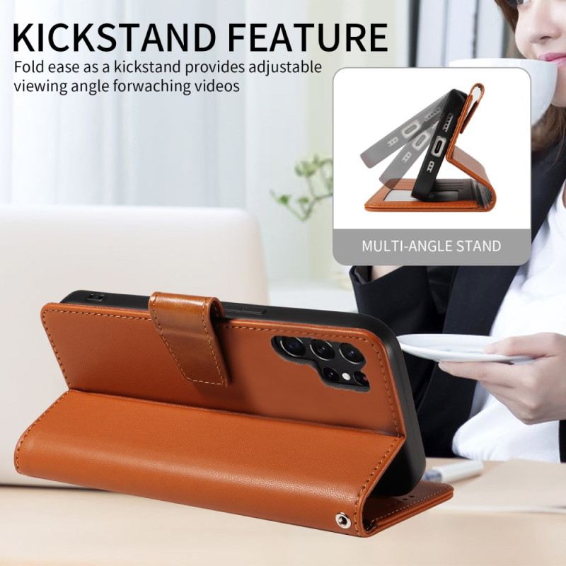 Lederhüllen Samsung Galaxy S25 Ultra 5g Handyhülle Rfid-geldbörse Aus Leder Mit Riemen