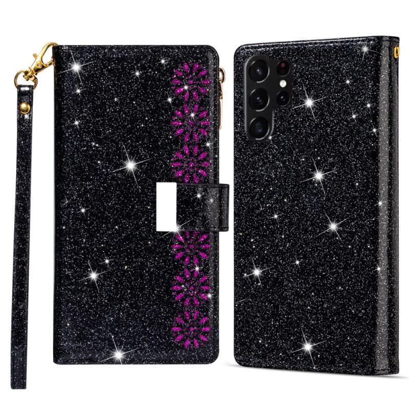 Lederhüllen Samsung Galaxy S25 Ultra 5g Pailletten Mit Silbernem Verschluss