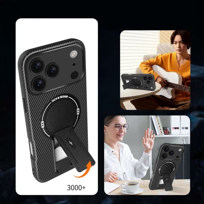 Hülle iPhone 17 Pro Max Carbonfaser-optik Mit Integriertem Ständer