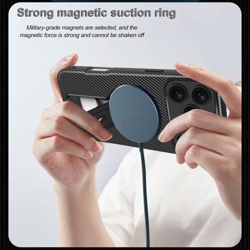 Hülle iPhone 17 Pro Max Carbonfaser-optik Mit Integriertem Ständer