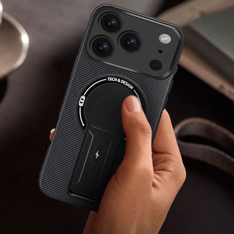 Hülle iPhone 17 Pro Max Carbonfaser-optik Mit Integriertem Ständer