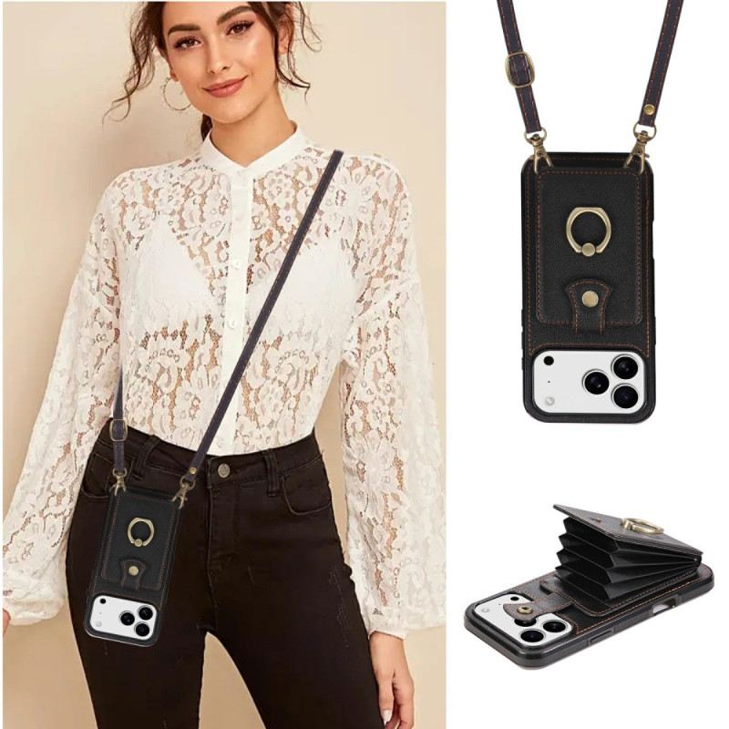 Hülle iPhone 17 Pro Max Lederoptik Mit Kartenhalter Und Handschlaufe