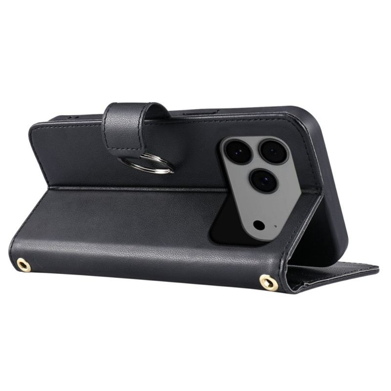 Lederhüllen iPhone 17 Pro Max Handyhülle Gesteppt Mit Kartenhalter Und Schulterriemen