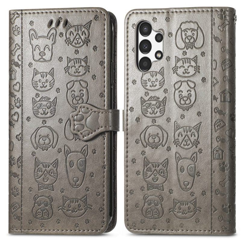 Flip Case Für Samsung Galaxy A13 Animierte Tiere