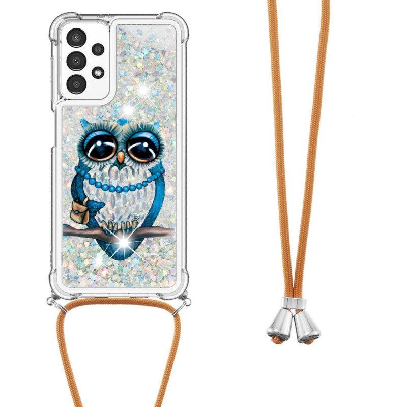 Handyhülle Für Samsung Galaxy A13 Mit Kordel Pailletten-kordelzug „miss Owl“.
