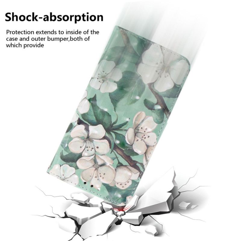 Lederhüllen Xiaomi 15 Pro Armband Mit Weißen Blumen