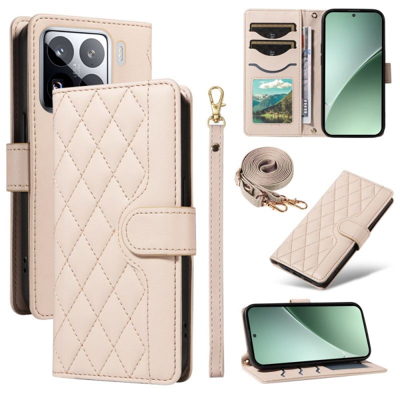 Lederhüllen Xiaomi 15 Pro Gesteppt Mit Tragegurt Und Schulterriemen