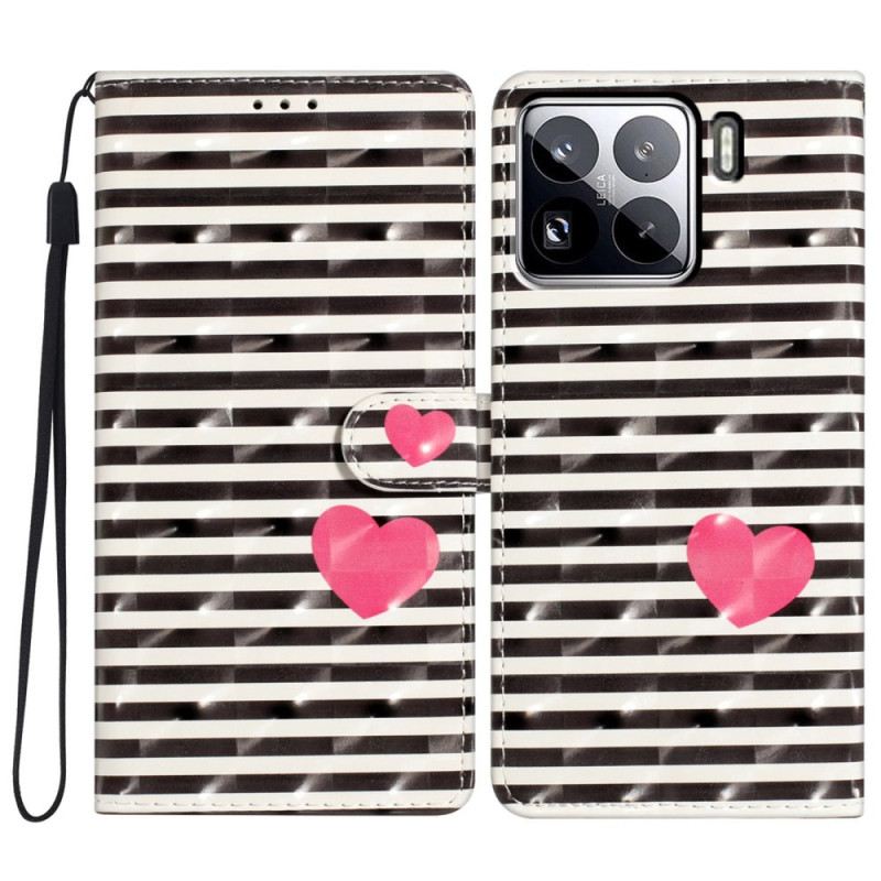 Lederhüllen Xiaomi 15 Pro Handyhülle 3d-streifen Und Herzen