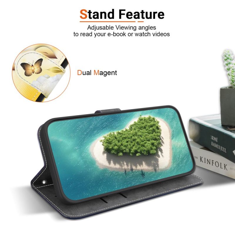 Lederhüllen Xiaomi 15 Pro Handyhülle Goldene Schmetterlinge Und Weiße Blumen