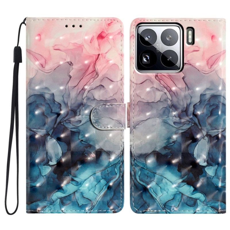 Lederhüllen Xiaomi 15 Pro Handyhülle Rosa-blauer Marmor 3d