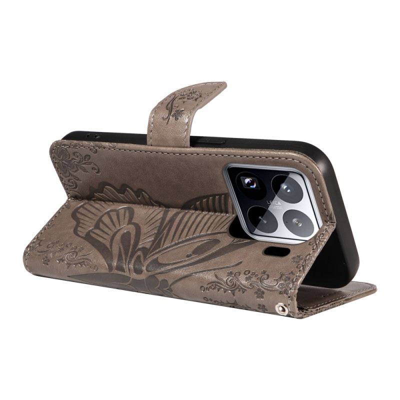 Lederhüllen Xiaomi 15 Pro Handyhülle Schmetterlingsdesign