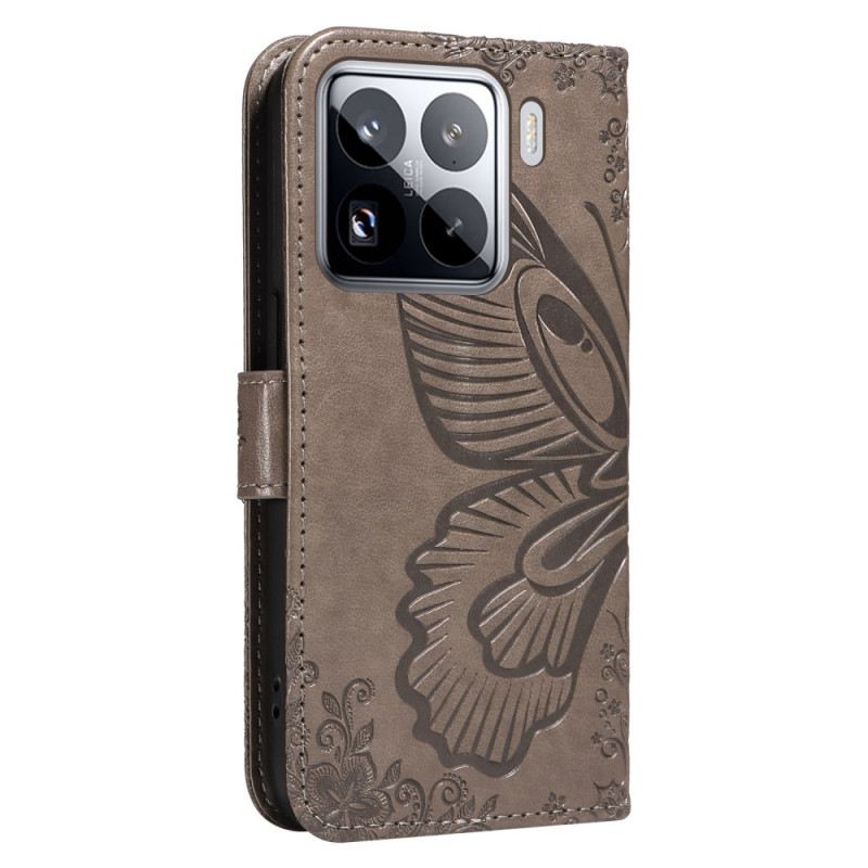 Lederhüllen Xiaomi 15 Pro Handyhülle Schmetterlingsdesign