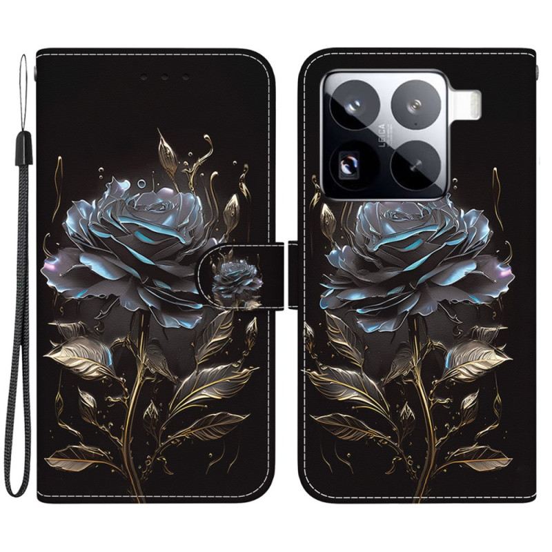 Lederhüllen Xiaomi 15 Pro Handyhülle Schwarze Rose