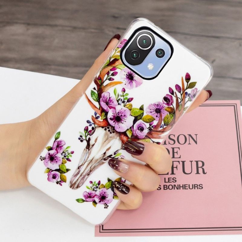 Hülle Für Xiaomi Mi 11 Lite 5G NE / Mi 11 Lite / Mi 11 Lite 5G Leuchtende Hirsche Und Blumen