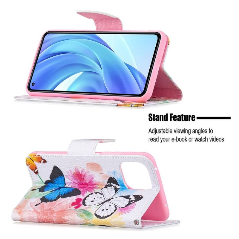 Lederhüllen Für Xiaomi Mi 11 Lite 5G NE / Mi 11 Lite / Mi 11 Lite 5G Schmetterlinge Und Bunte Blumen