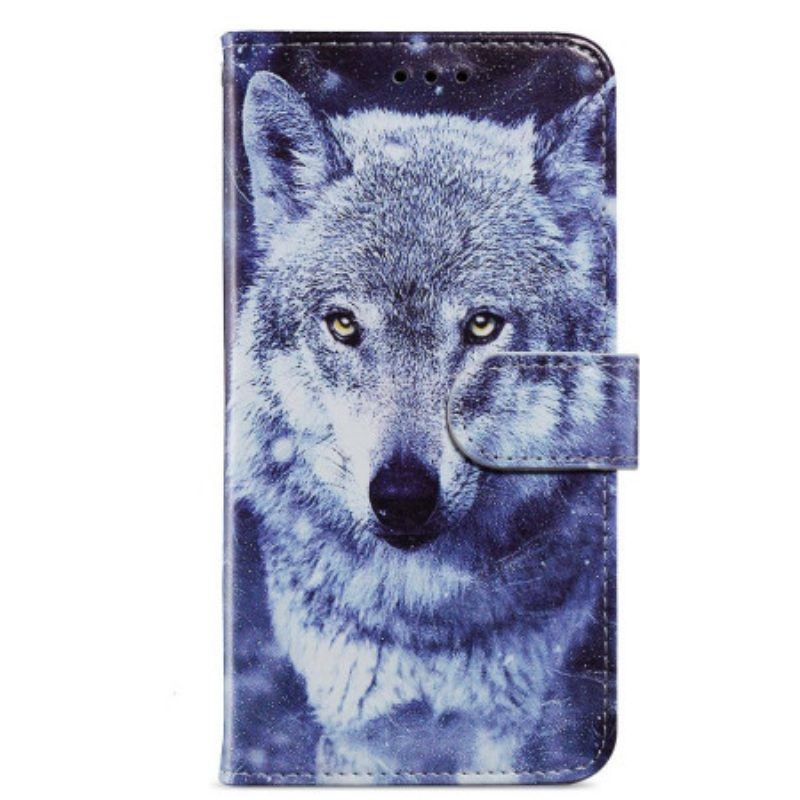 Flip Case Für Moto G73 5G Mit Kordel Schlüsselband Wolf