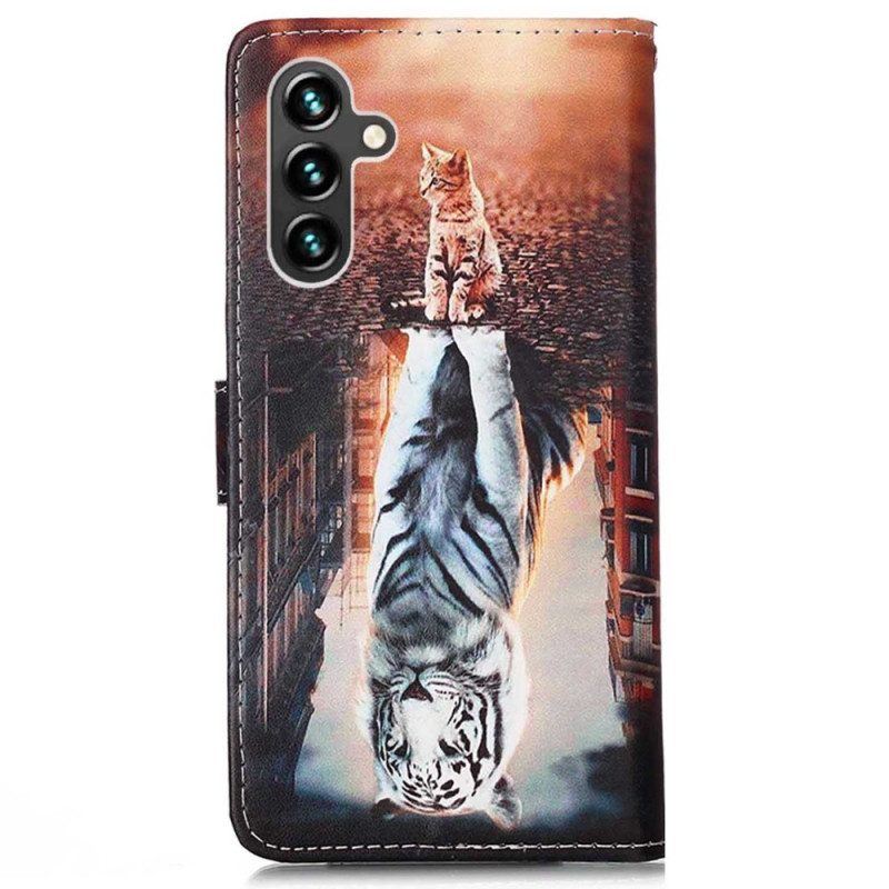 Lederhüllen Für Samsung Galaxy A54 5G Mit Kordel Strappy Kitten Dream