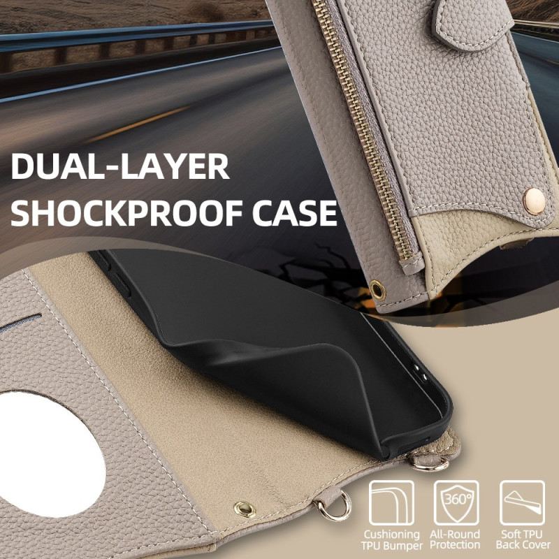 Lederhüllen Für Realme 14x 5g Zweifarbige Geldbörse Mit Kette