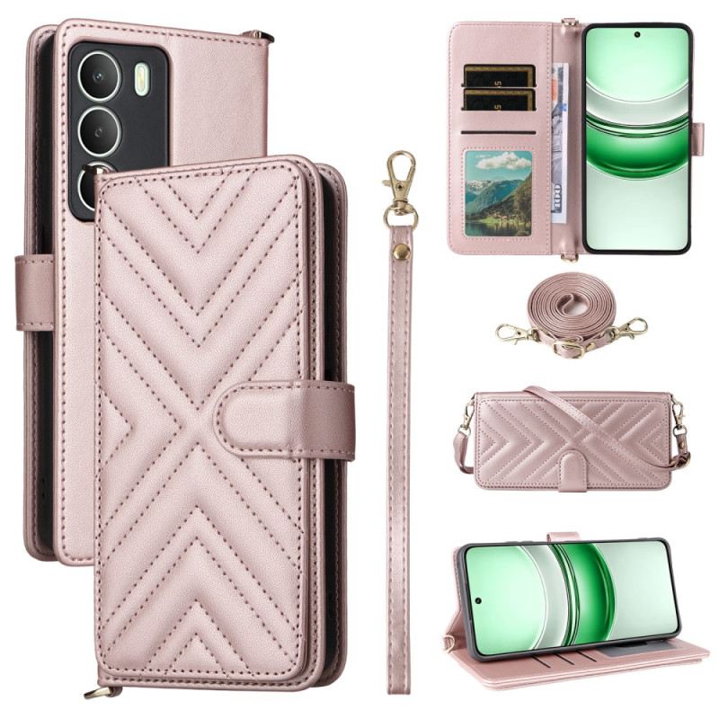 Lederhüllen Realme 14x 5g Handyhülle Gesteppt Mit Riemen Und Schulterriemen