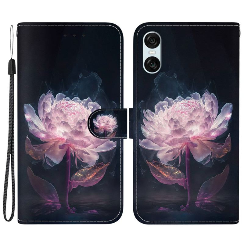 Lederhüllen Sony Xperia 10 Vi Handyhülle Lila Pfingstrose Mit Riemen
