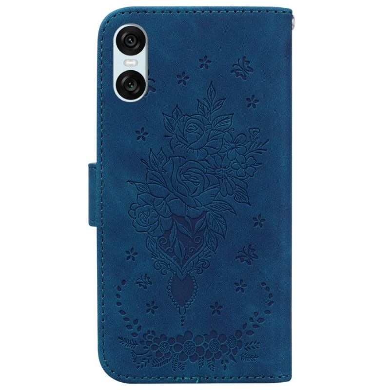 Lederhüllen Sony Xperia 10 Vi Rosenmuster Mit Riemen