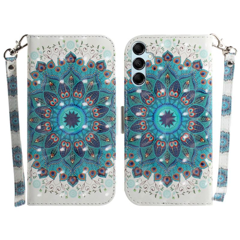 Lederhüllen Für Samsung Galaxy A15 Grünes Mandala Mit Riemen