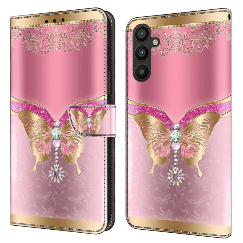 Lederhüllen Samsung Galaxy A15 Handyhülle Rosa-goldener Schmetterling