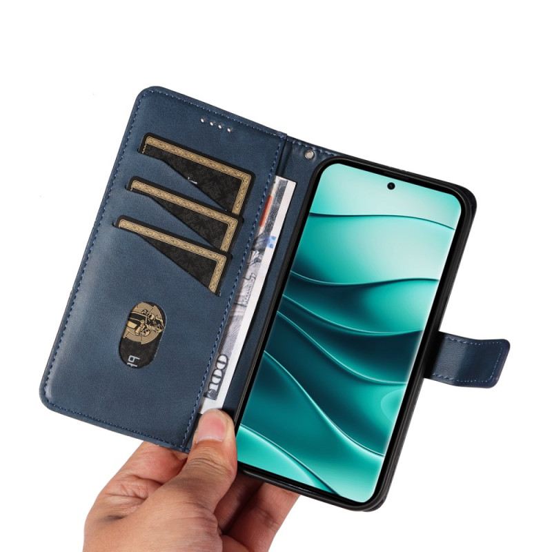 Lederhüllen Für Xiaomi Redmi Note 14 Pro Plus 5g Zweifarbiger Gestreifter Strap-on