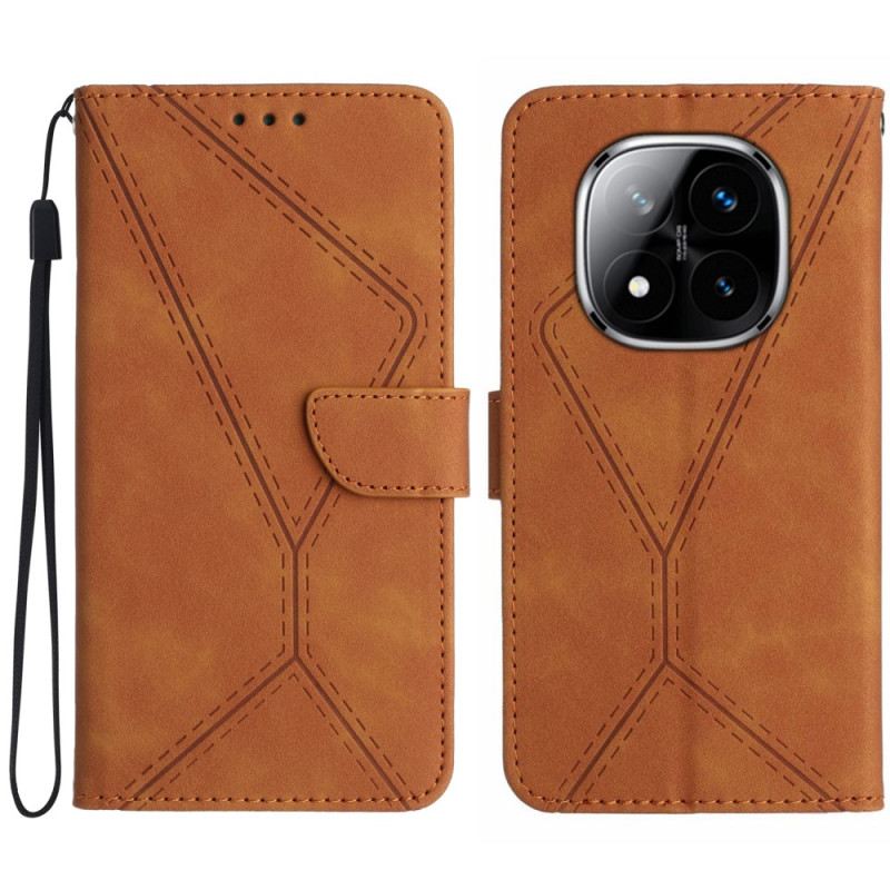 Lederhüllen Xiaomi Redmi Note 14 Pro Plus 5g Handyhülle Linien Und Striche Mit Riemen