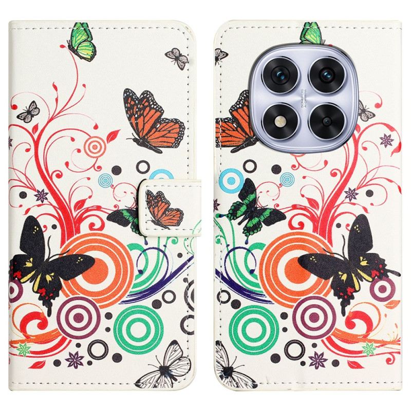 Lederhüllen Xiaomi Redmi Note 14 Pro Plus 5g Handyhülle Schmetterlinge Auf Weißem Hintergrund