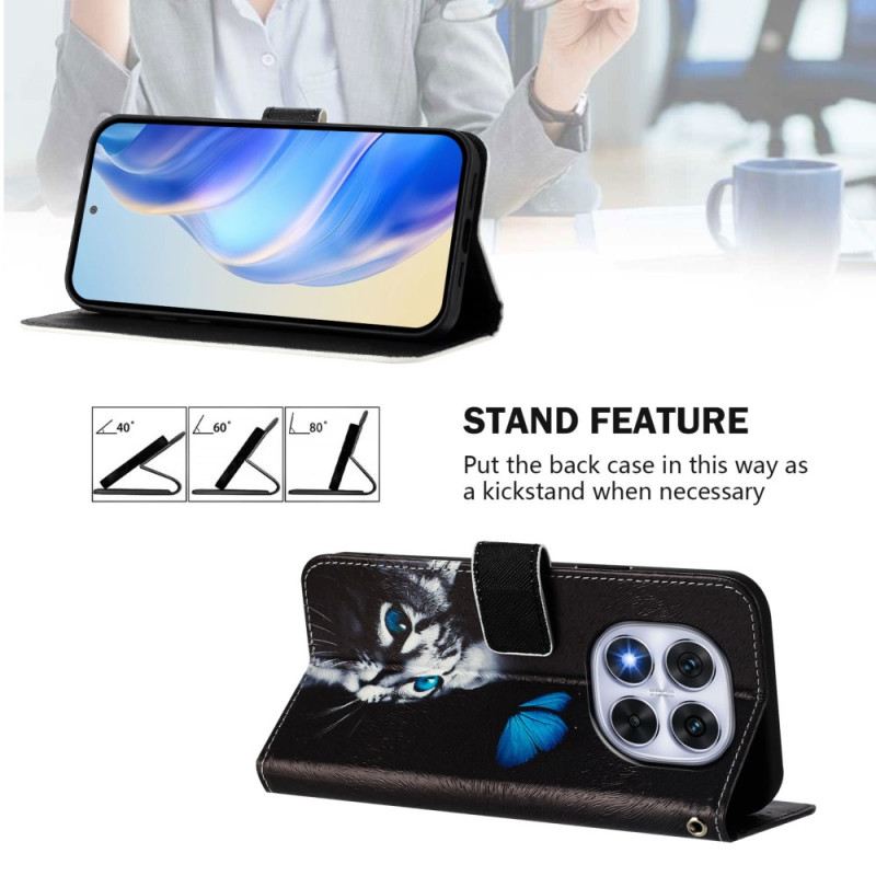 Lederhüllen Xiaomi Redmi Note 14 Pro Plus 5g Schmetterlings- Und Katzenmuster