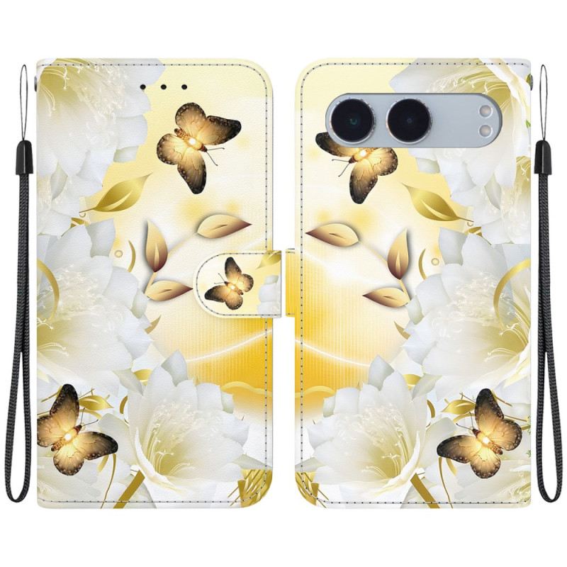Lederhüllen Oneplus Nord 4 Goldene Schmetterlinge Und Spitzenblumen
